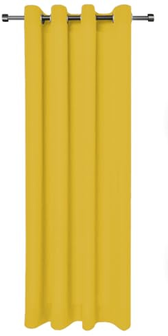 Rollmayer Vorhänge 2er Vivid Gelb 5 135x150cm mit Ösen | Hochwertig, Blickdicht, Uni einfarbig, Gardinen Schal für Schlafzimmer