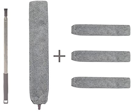SUZZYVINE Dehnbarer Staubwedel Duster mit Edelstahl Teleskop Stange,Abwaschbare Mikrofaser Reinigungsbürste für Schlafsofa Möbelboden Haushaltslücke Staub.