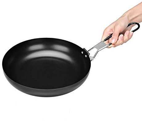 Camping faltbarer tragbarer Wok, PASASABLE Eisengrillbratpfanne mit flachem Boden, Steak-Antihaft-Bratpfanne (24CM)