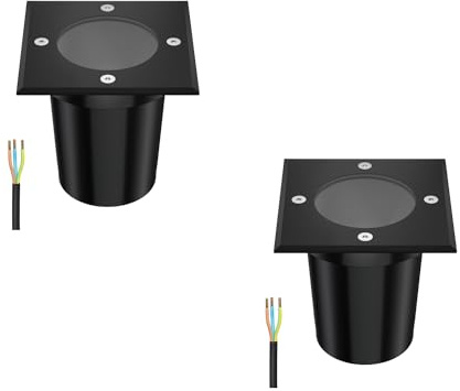 ledscom.de 2x Bodeneinbauleuchte RELI für außen, IP67, schwarz, eckig, 11 x 11cm, 1x GU10 max. 15W