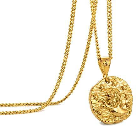 Speroto Leo Necklace Zodiac Necklace for Men, Stainless Steel 12 Constellation Mens Necklace, Horoscope Astrology Embossed Pendant Necklace Gifts for Women and Men(Gold,Leo)
