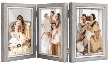 Shampsen 3 Bilderrahmen 13x18 Bilderrahmen Collage Grau mit Scharnier Dreifach Faltbarer Rahmen Tischplatte Schreibtisch-Display, Geschenk für Mutter, Freund