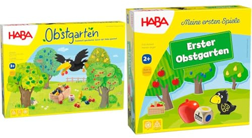HABA 4170 - Obstgarten Spannendes Würfelspiel, mit 40 Früchten aus Holz und leicht verständlichen Spielregeln & 4655 - Meine ersten Spiele Erster Obstgarten, unterhaltsames Brettspiel