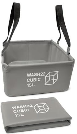 WASH22 Cubic 15L Light Grey Sink Basin Bucket Folding Box Bag Collapsible Camping Washing Tidy for Tents Motorhomes Campervans Tentbox Portable Waterproof