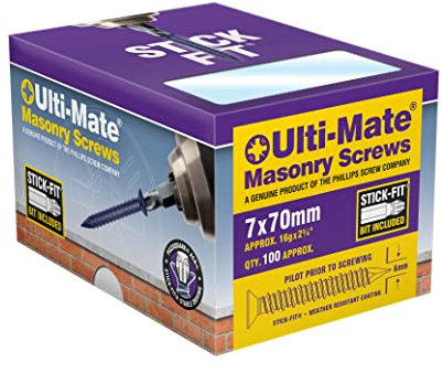 Ulti-Mate - Viti per calcestruzzo e muratura, 7 x 70 mm, confezione da 100