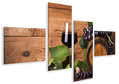 islandburner Image sur toile Composition calice vin rouge raisins feuilles vertes fûts en bois nature morte baril peinture murale images GCPV-4LPx