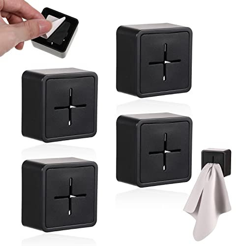 Handtuchhalter Ohne Bohren Geschirrtuchhalter Ohne Bohren Selbstklebend Geschirrtuchhalter, ABS Handtuchklemme Türhandtuchhalter Küchentuchhalter für Bad Küche Haushalt Handtuchhaken Schwarz, 4 Stück