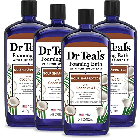 Dr Teal's Foaming Bath with Pure Epsom Salt, Nourish & Protect with Coconut Oil, 34 fl oz (Pack of 4)