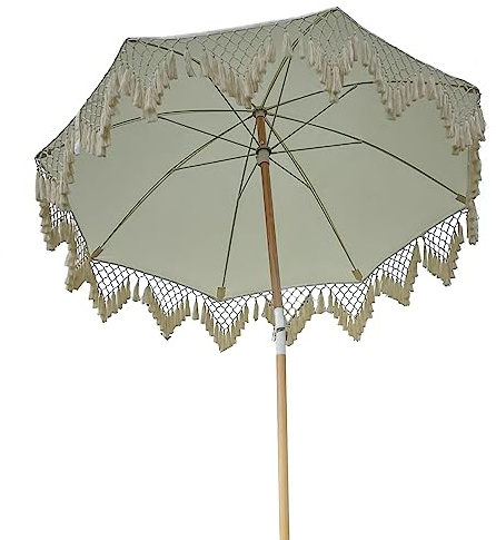 Ombrellone da Giardino Ø 200 cm con Nappa Intrecciata a Mano, Parasole per Esterni, Ombrellone da Spiaggia con Palo in Legno Inclinabile, per Picnic in Campeggio