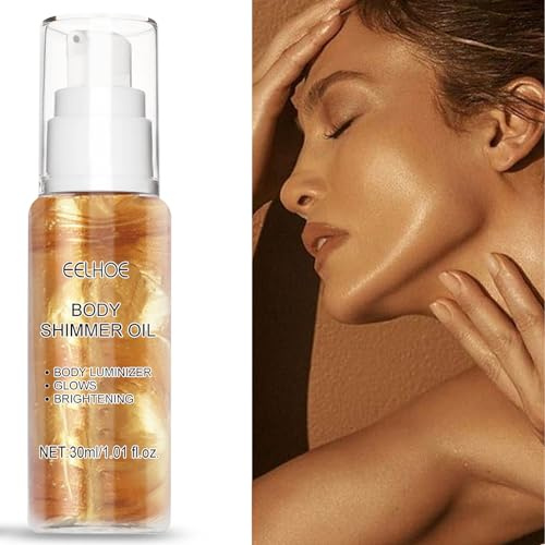 body Luminizer, Schimmeröl, Flüssiges Schimmer Make Up, Glitzer-Körperlotion Highlight Für Alle Hauttypen (Gold)