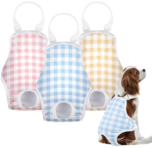 MICOOYO Hundewindel, Einteiler, Sanitärhöschen, Wiederverwendbare Hundewindeln für Hunde Welpen, waschbare Hundehose mit verstellbarem Hosenträger, Plaid, S