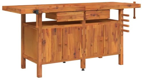 vidaXL Banco Lavoro Cassetti e Morse 192x62x83cm Legno Massello Acacia