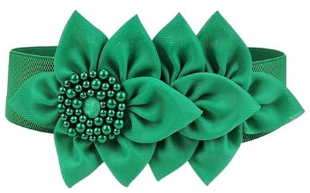 Kvinnor Flickor Stor blomma Elastiskt midjebälte Enfärgad Korsettbälten Breda Cummerbands Klänning Dekorativ Stretch Cinch Midjeband (Color : Green)