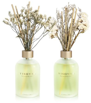YISOWUH Reed Diffuser - Jasmine Lily&Osmanthus 6.76 oz（200ml） 2 Packs Flower Essential Oil Reed Diffuser Set with 16 Sticks - Long Lasting Fragrance for Home Bedroom Bathroom Room Shelf Decor