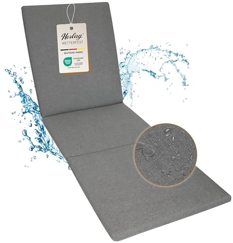 Herlag Sunny Liegenauflage 200x60x4 cm | wetterfest & UV-beständig | wasserfest | waschbarer Bezug mit Reißverschluss | Auflage für Gartenliege & Sonnenliege | Öko-Tex 100 | Grau