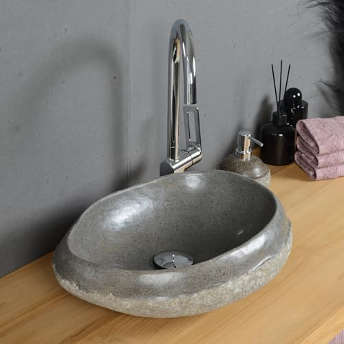 wohnfreuden Flussstein Waschbecken ca. 40 cm Horizontal halb poliert