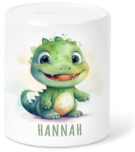 Dino Spardose Kinder personalisiert mit Namen Geldgeschenk zum Geburtstag für Jungen & Mädchen Geschenk Sparschwein aus Keramik