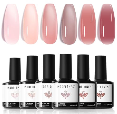 Modelones UV Nagellack,Gel Nagellack UV 6 Farben, Nude Rosa Hellviolett Soak Gel Off Nail Polish French Maniküre Nageldesign DIY zu Hause Geschenke