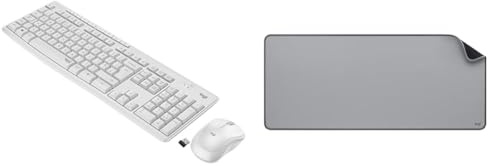 Logitech MK295 Kit Mouse e Tastiera Wireless, Tecnologia Silenttouch, Tastierino Numerico & Desk Mat - Studio Series, Multifunzione, Tappetino per Mouse Esteso