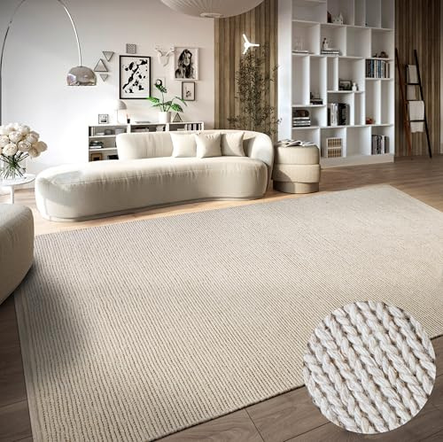 Villeroy & Boch Francois - Alfombra de Lana Natural para salón, Tejida a Mano y respetuosa con el Medio Ambiente, para salón, Dormitorio, Comedor, Pasillo, Cocina, Color Blanco Natural, 190 x 280 cm