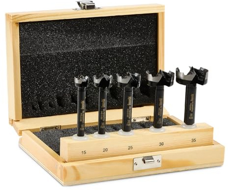kwb Forstnerbohrer-Set 5-tlg. (15-35 mm, 88 mm Länge, Hex-Schaft, ausrissfreie Bohrlöcher, langlebig, für Hart-/Weichholz, inkl. Holzkassette)