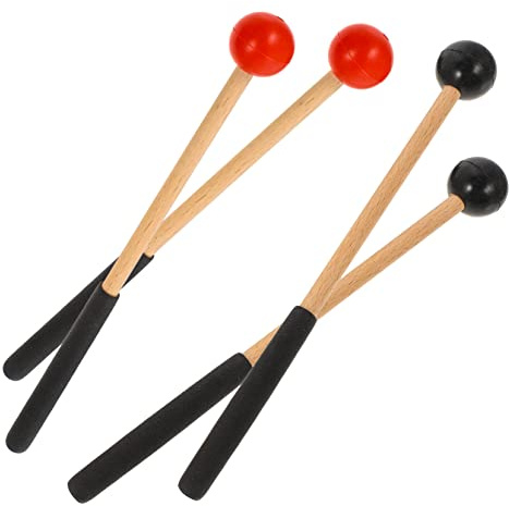 TOGEVAL Baquetas de Madera y Goma sin Rebabas y Seguras para Percusión 2 Pares Ideales para Marimba y Práctica de Instrumentos Musicales