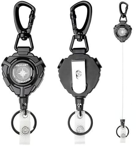 IETWATE 2 Stück Ausziehbarer Schlüsselanhänger, 360° Drehbarer Karabiner, Anti Diebstahl, 80cm Stahldrahtseil, Schwarz, ABS, Small, Unisex
