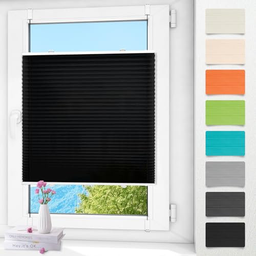 Plissee ohne Bohren klemmfix Schwarz 100x120cm Plisseerollo mit Klemmträger Blickdicht easyfix Jalousie Rollo für Fenster und Tür