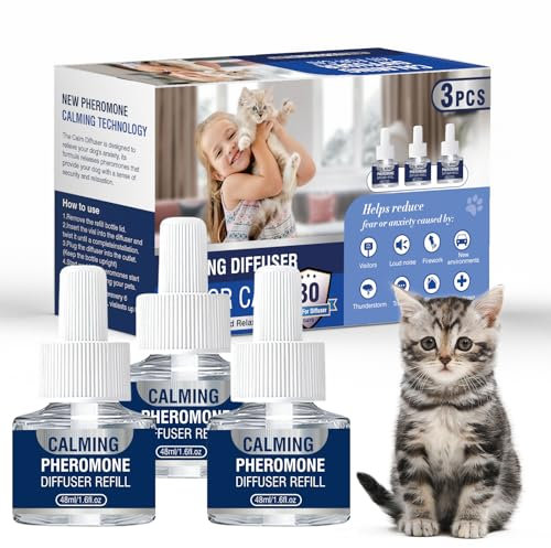 Piuess Feromoni Gatto per Gatti Diffusore Tranquillante di Calmante Antistress Repellente per Gatti Irrequieti Feromoni Felini Feromoni Rilassanti E Tranquillanti Rilassanti 3X Ricariche da 48 Ml（L）