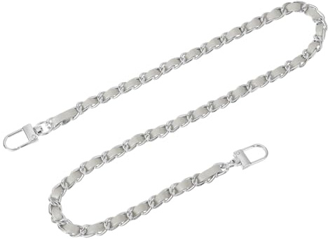 QUARKZMAN väskelänk plånbok kedjelänk, 60cm kort väskelänk handväskelänk plånboksbälten med spännen för handväska plånbok ersättningslänk (Grå länk + silverkedja)