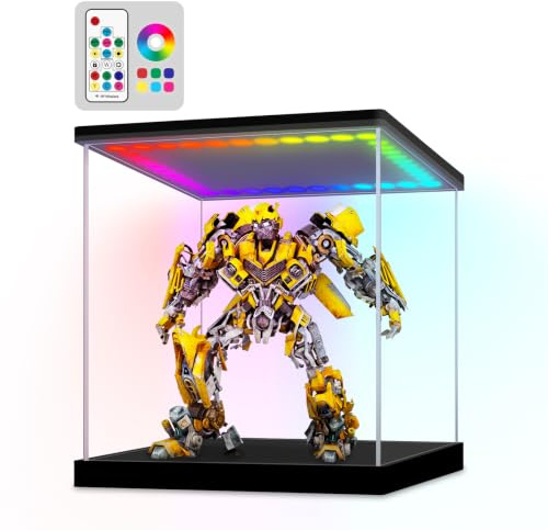 Acryl Vitrine / Schaukasten mit LED Beleuchtung für Figuren (35x35x35 cm) | Vitrine für Staubdicht und UV-Schutz, RGB Beleuchtet Display Case, Helligkeit Einstellbar, Mehrere Leuchtungsmode