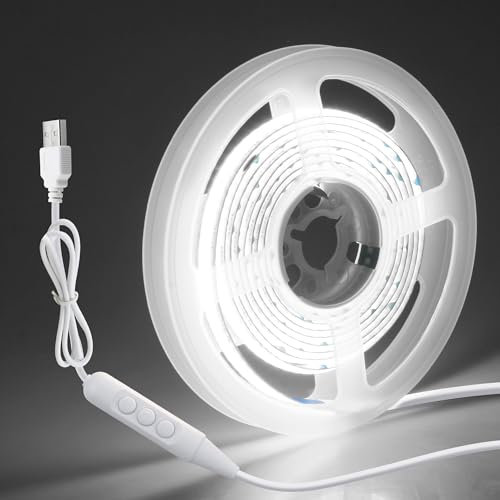 Aclorol Striscia LED COB da 1,5 m, 480 LED, 5 V, dimmerabile, luce bianca fredda, 6000 K, flessibile, con cavo USB da 150 cm, per cucina, sotto armadi, armadi, specchi, scale, illuminazione fai da te