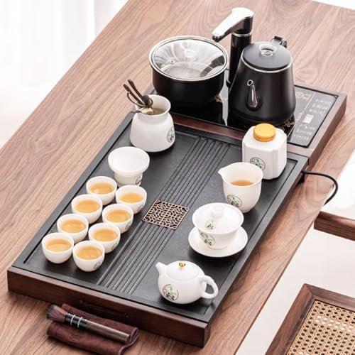 ZJYIGOWL Service à thé Gongfu，avec Plateau à thé for Eau Chaude Automatique, Service Traditionnel Japonais for la cérémonie du thé, idéal for Le Bureau