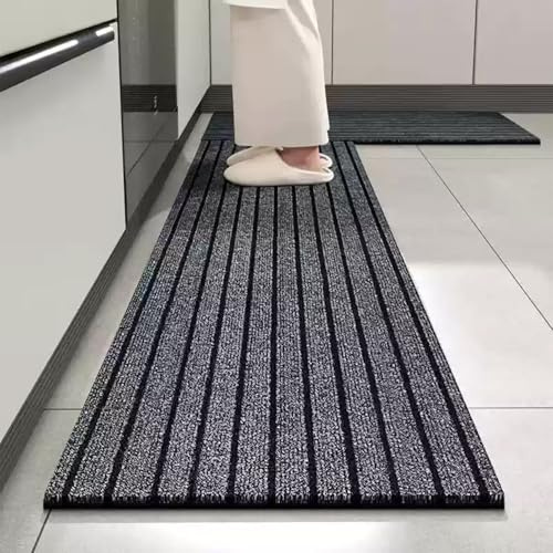 Jyswx Küche Esszimmer Teppich Läufer – Moderner Küchenteppich für Küche & Esszimmer, rutschfest, Waschbar, Grau, 60 x 200 cm