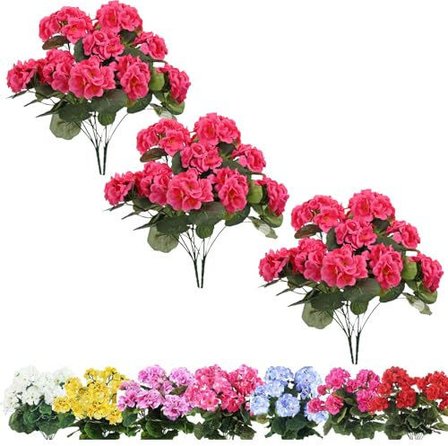 Generisch Künstliche Geranien, 36 cm, Seiden-Geranie, UV-beständig, kein Verblassen, Kunstblumen, volle Blüten, Seidenblumensträucher für Innen- und Außendekoration (Rose Red,6)