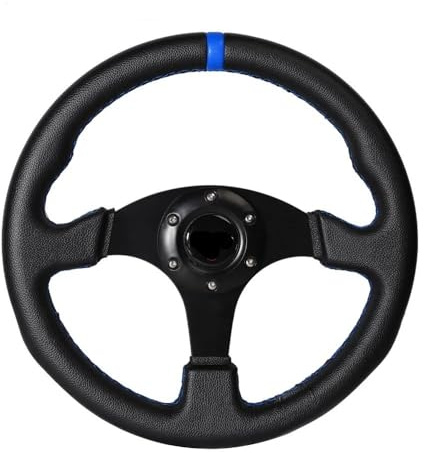 Sportlenkrad, Auto Lenkrad 330mm 13 Zoll Flache Lenkrad Aluminium PVC Simulation Racing Spiel Lenkrad(Blue)