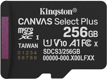 Kingston Canvas Select Plus microSD-minneskort 256 GB micSDXC Gen3 150R A1 enpack med/ADP – SDCS3/256GBSP