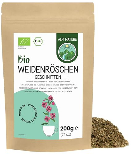 Alpi Nature Epilobio Orgánico Infusión 200g, Epilobio Seco y Cortado con Flores Pequeñas, Té Suelto