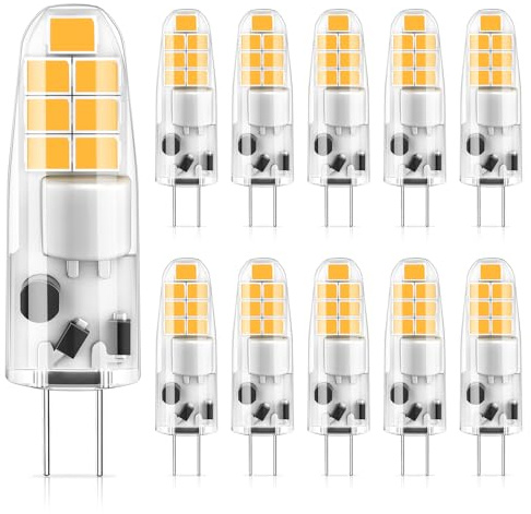 G4 LED Bulb, 1.6W(10-20W Halogen Equivalent)Warm White 3000K 185LM, Non-Dimmable, 12V AC/DC JC Type Bi-Pin Base Light Bulbs for Chandelier, Under Cabinet, Puck Light, Landscape Lighting-10Pcs