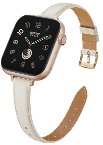 AidorMax Kompatibel mit Apple Watch Armband 40mm 41mm 42mm, Schlank Leicht Elegant Damen Leder Ersatzarmband für iWatch Series SE/11/10/9/8/7/6/5/4 (Polarstern/Roségold)