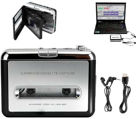 Ouitble Reproductor de Casete estéreo portátil Adaptador convertidor de Audio de Cinta USB a MP3 con Cable USB y Auriculares para Amantes de la música Entusiastas Vintage