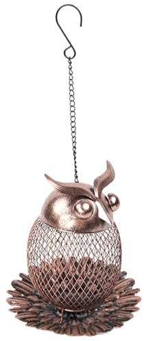 Mangeoire pour oiseaux hiboux - Décoration vintage en métal, conteneur de nourriture avec structure résistante aux écureuils, porte-nourriture spacieux | Mise en place d'un sur la terrasse de jardin