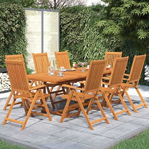 KKHOMEI Gartenmöbel Set 8 Stühle mit Ausziehbarer Tisch Holz Sitzgruppe Garten Holz Essgruppe 8 Personen Gartentisch mit 8 Verstellbar Gartenstuhl Wetterfest Holz Sitzgarnitur