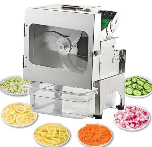Affettaverdure Elettrico 200W Tritatutto Professionale per Erba Cipollina, Cipollotti, Fagioli, Peperoni, 300 kg/h con Nastro Trasportatore Rimovibile Lavabile