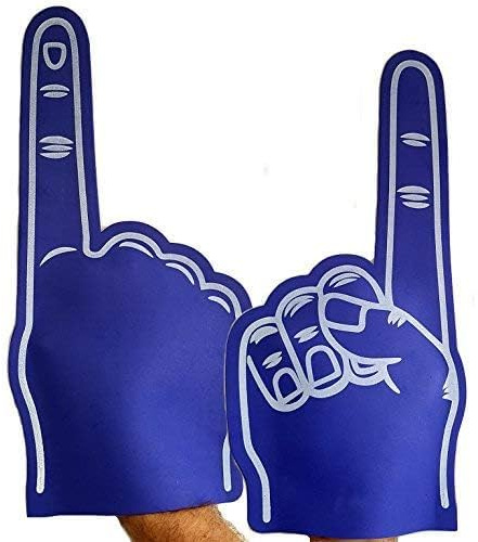 FUN FAN LINE Pack Manos Gigantes de Goma EVA para Animación y Eventos | Dedos de Espuma Reutilizables y Personalizables para Fiestas, Bodas, Fútbol y Eventos Deportivos - Azul/Blanco