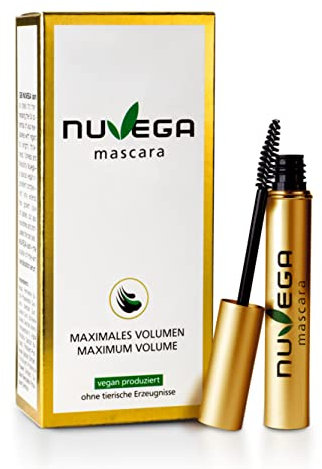 Nuvega Mascara Vegane Wimperntusche schmier- und wischfest ohne tierische Produkte, Made in Germany, für voluminöse, lange Wimpern, pflegende Wimperntusche mit Hyaluronsäure, 5ml