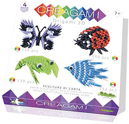 Creagami 3178731 Origami 3D, Papierskulptur 4er Set Tiere, Bastelset für Erwachsene und Kinder ab 7 Jahren, 555 Teile