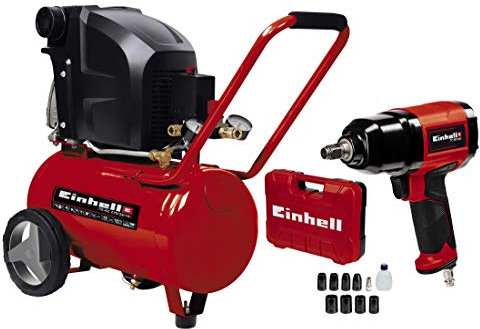 Einhell Kompressor TE-AC 270/24/10 (1.800 W, max. 10 bar, inkl. Druckminderer, 24 l-Tank, 2 Manometer & 2 Schnellkupplungen, inkl. Druckluft-Schlagschrauber)