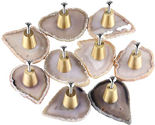 mookaitedecor 6 Stück Natürlichen Achat Scheiben Schrankknöpfe Türgriff | Edenstein Türgriff Möbelgriffe Vintage, Natur Achat Knauf Griffe Stein, Achatknöpfe für Schrank Schublade Garderobe