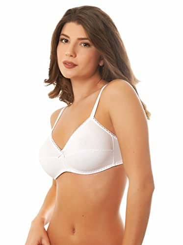 Istintiva Laura – Reggiseno Senza Ferretto in Puro Cotone Anallergico ad Elevato Comfort | Coppe morbide Non Imbottite | Spalline Regolabili | Bianco, Taglia 6C